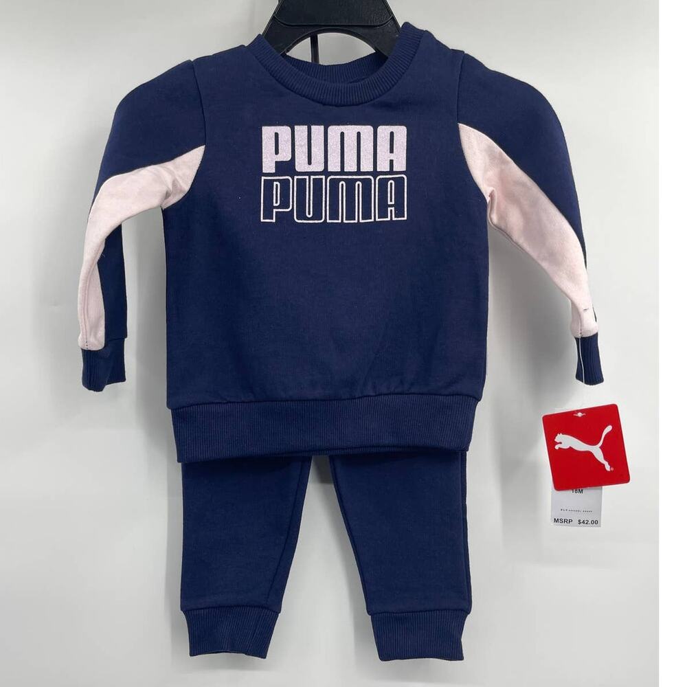 Puma Childrens Kids Girls Blue Lilac Sweatshirt Jogger Pants 2 pc Set 18 months
